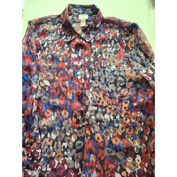 TOP/BLOUSE-CHICO'S-Multi Color-Silver Glimmer Pinstrip-Shirt Style-Chico's 1/SM - Picture 14 of 16